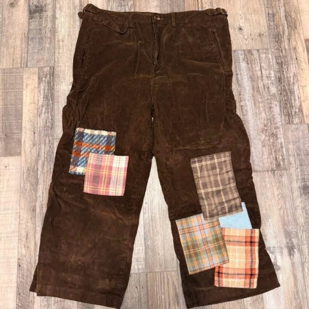 Men's Brown Corduroy Patchwork Pants